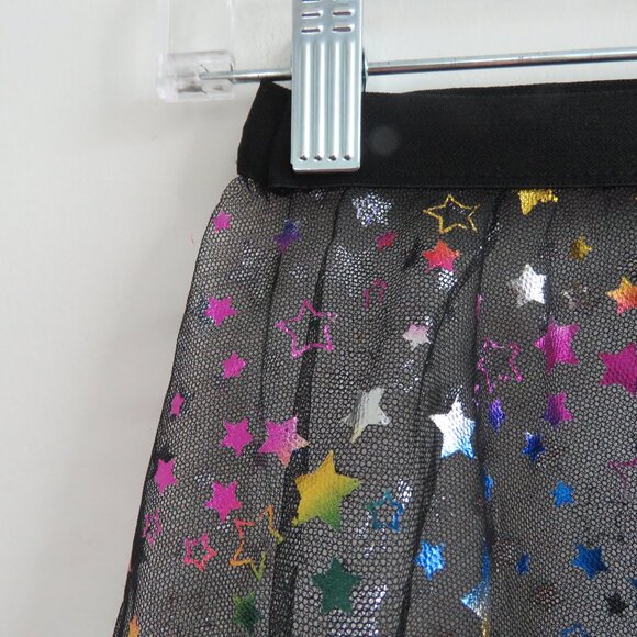 IHEARTRAVES Rainbow Stars Open Front Black Mesh Mini Skirt Festival Rave Size S - Picture 13 of 15